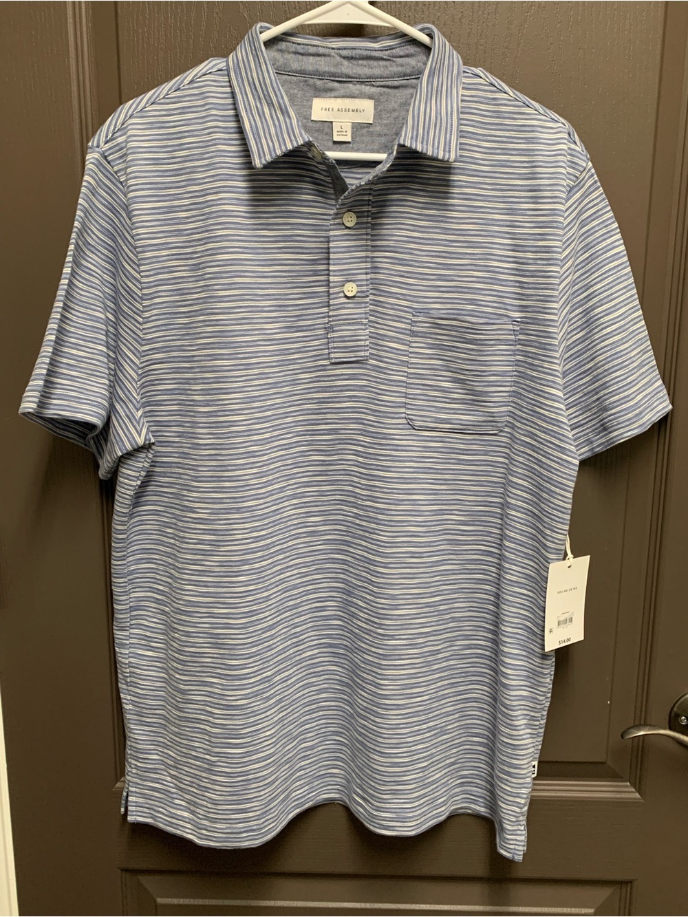 Free Assembly Men's Short Sleeve Striped Polo Shirt - Blue Flax, Large